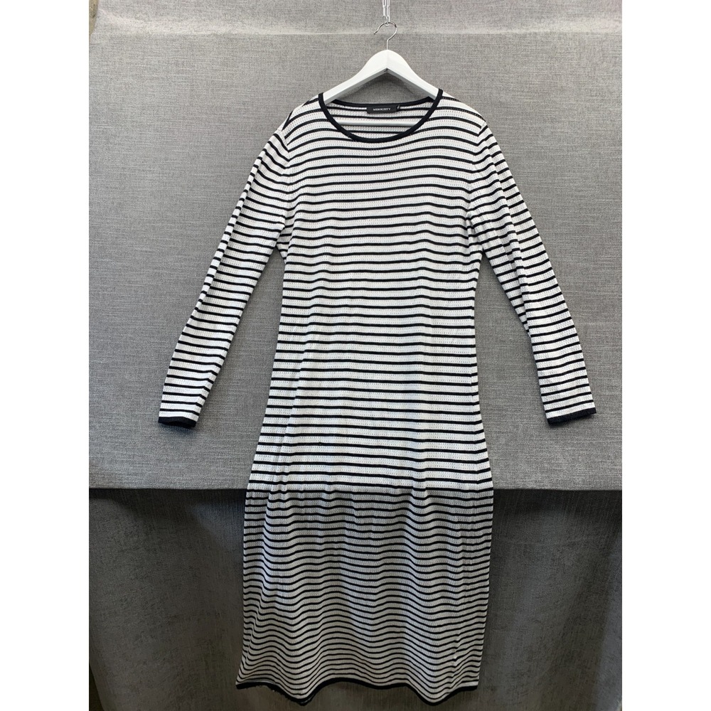 Merokeety Maxi Dress‎ Womens XL Black White Striped Knit Soft Preppy Round Neck